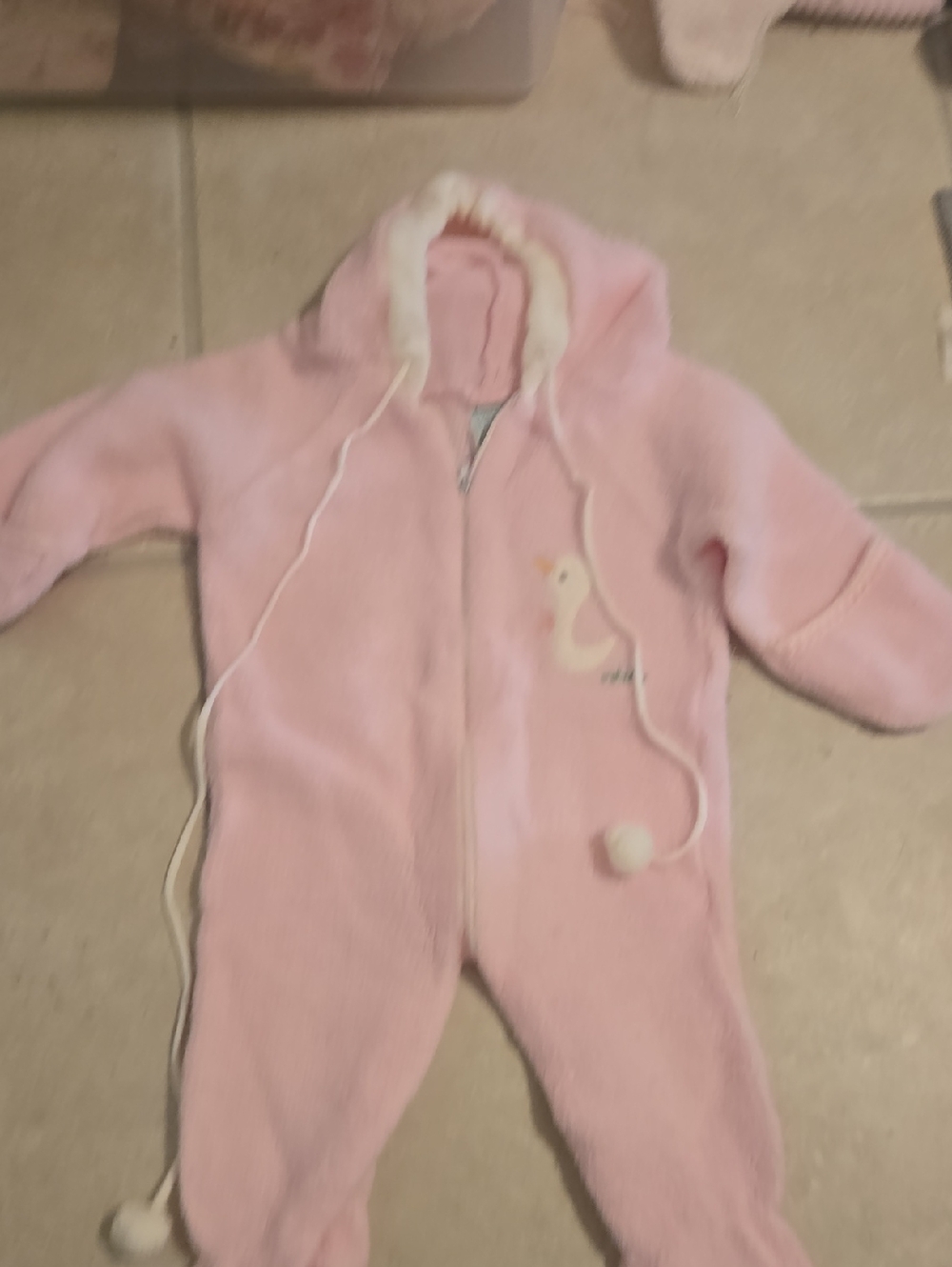 Cozy Pink Hooded Fleece One-Piece with Duck Detail